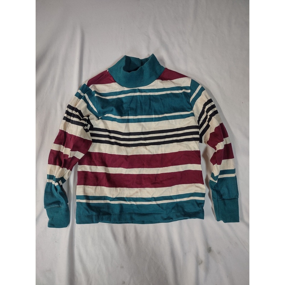 Prides Landing Vintage 90s Striped Cotton Top Teal Burgundy Size S 4 Made in USA